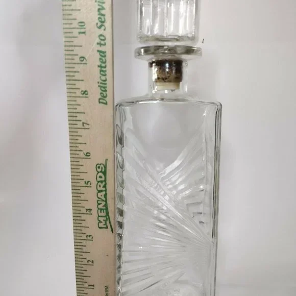 Vintage Rectangle Cut Glass Decanter Liquor Wine Corked Top Anchor Hocking - Picture 6 of 7